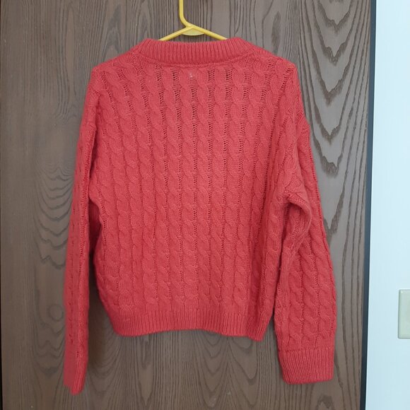 Sundance Hot Pink Floral Embroidered Cable Knit Cardigan Sweater Medium - Picture 7 of 8